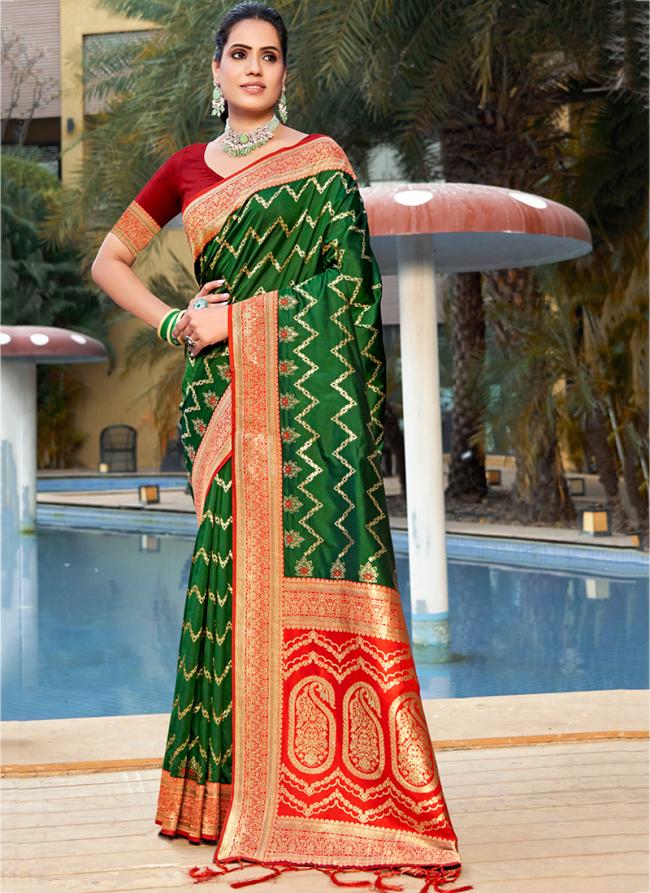 Banarasi Silk Dark Green Party Wear Weaving Saree